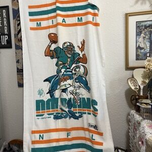 Vintage USA 80s Miami‎ Dolphins Team NFL Beach Bath Towel 1988 Sports Football